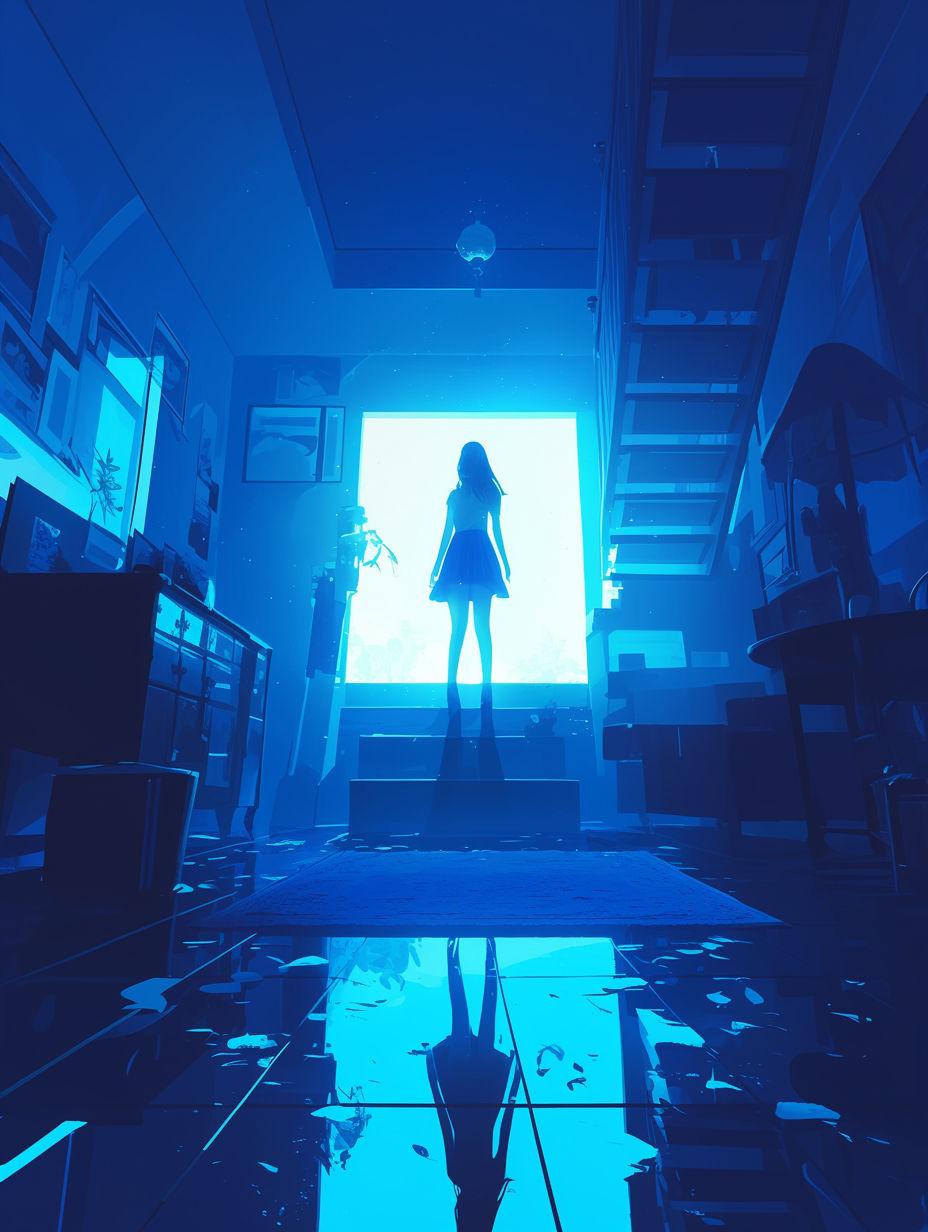 楼阁远望烟雨中